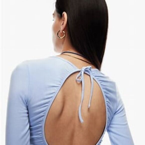 Aritzia Wilfred Stardust Blackless Body Con Dress Size Large Short Tie Back - Picture 3 of 14